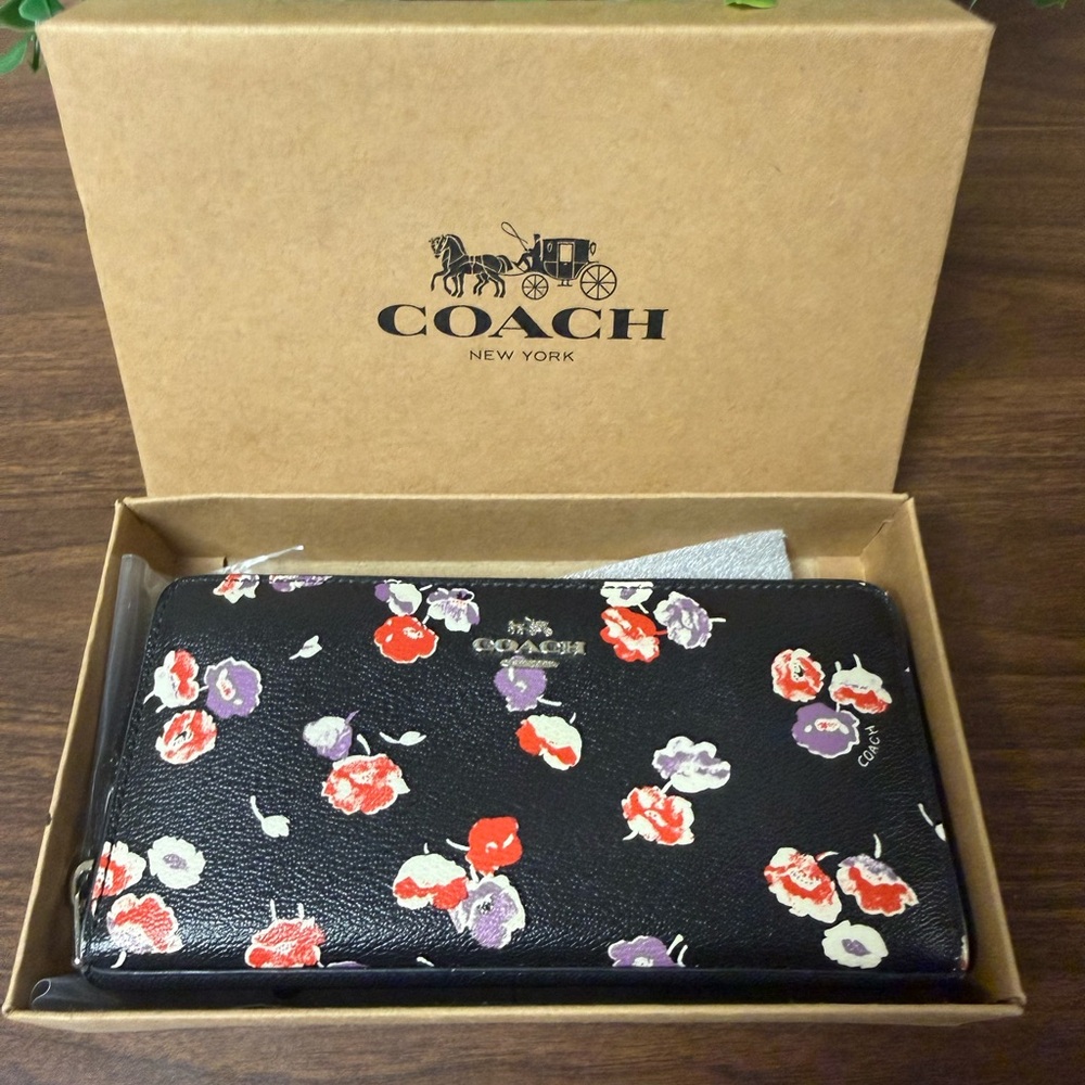 Coach Black Wallet with Floral Accents